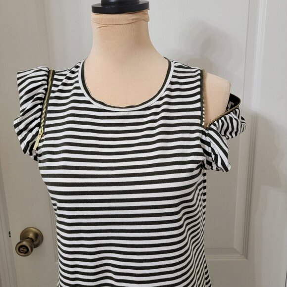 MICHAEL Michael Kors Size M Dark Olive Green and White Striped Shift Dress - Picture 3 of 11